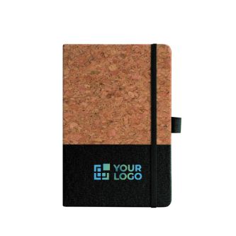 Carnet en liège et cuir vegan avec sangle élastique et lignées A5 avec zone d'impression