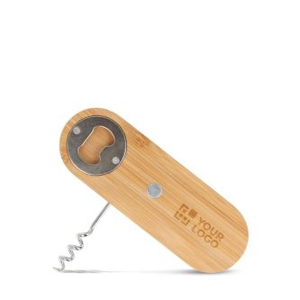 Ouvre-bouteille en bambou 2 en 1 tire-bouchon et décapsuleur avec zone d'impression