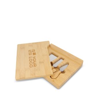 Set d'ustensiles pour fromage et vin dans une boîte en bambou