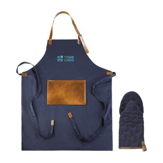 Tablier avec poche frontale en PU et gant de barbecue assorti avec zone d'impression