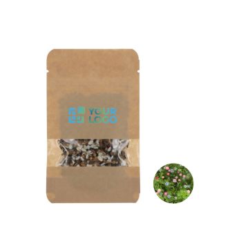 Sachet de graines de fleurs séchées dans un sac en papier kraft avec zone d'impression