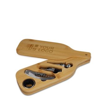 Boîte en bois en forme de bouteille avec accessoires pour le vin