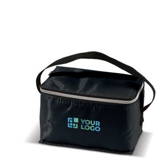 Glacière en polyester coloré avec petite poignée noire pour 6 canettes avec zone d'impression