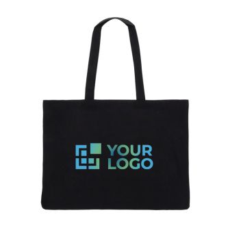 Grand sac en coton recyclé avec soufflet et poignées 140 g/m2 avec zone d'impression