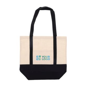 Sac en coton avec détail de couleur à la base et poignées 140 g/m2 avec zone d'impression
