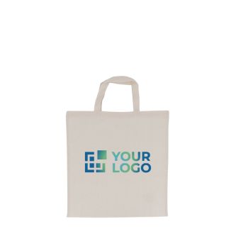 Sac en coton OEKO-TEX avec poignées courtes 140 g/m2 avec zone d'impression