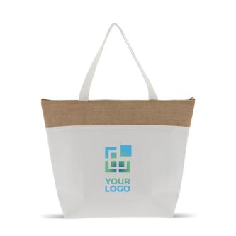 Sac glacière en coton avec détail en jute et fermeture éclair avec zone d'impression