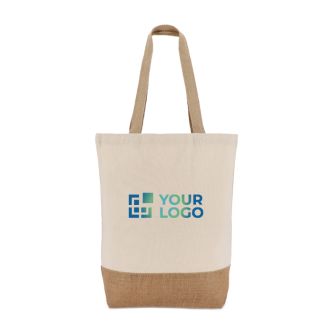 Sac en coton avec soufflet inférieur et anses en jute 320 g/m²