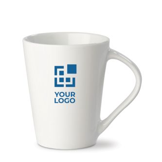 Tasse en porcelaine blanche avec poignée triangulaire de 270ml avec zone d'impression