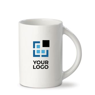 Tasse blanche en porcelaine avec poignée en demi-cercle de 300ml avec zone d'impression