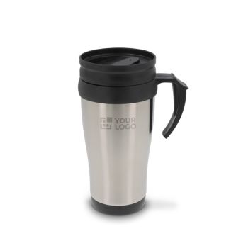 Gobelet à double paroi en inox avec poignée pour transport 350ml avec zone d'impression
