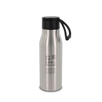 Gourde en acier inoxydable aux couleurs mates avec corde 600ml avec zone d'impression