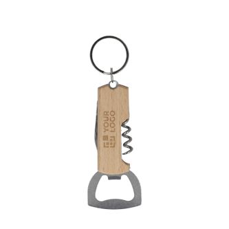 Porte-clés en bambou avec fonction tire-bouchon et décapsuleur