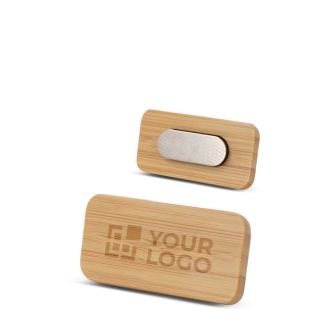 Badge naturel en bambou rectangulaire avec aimant avec zone d'impression