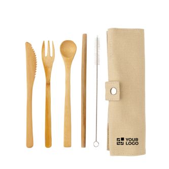 Set de couverts compostables avec étui avec zone d'impression
