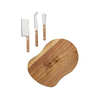 Set à fromage avec planche et 3 couteaux en acier inoxydable