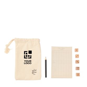 Jeu de dés Yacht en bois de pin avec bloc-notes, stylo et sac