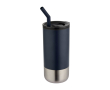 Gobelet isotherme avec paille en acier et embout en silicone 480 ml couleur bleu marine