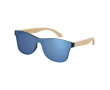 Lunettes de soleil avec branches en bambou, verres noirs effet miroir couleur bleu