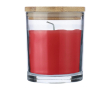 Bougie parfum vanille dans bocal en verre avec couvercle bambou couleur rouge
