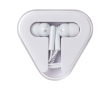 Écouteurs simples avec connecteur audio et étui triangulaire couleur blanc