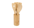 Jeu de cinq spatules de cuisine avec support en bambou couleur bois