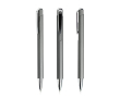 Stylo en aluminium rétractable avec détails argentés encre bleue couleur gris foncé