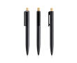 Stylo en plastique recyclé avec bouton en bambou à encre bleue couleur noir