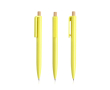 Stylo en plastique recyclé avec bouton en bambou à encre bleue couleur jaune