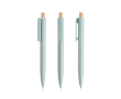 Stylo en plastique recyclé avec bouton en bambou à encre bleue couleur bleu ciel