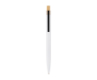 Stylo en aluminium recyclé avec bouton-poussoir en bambou, encre bleue couleur blanc