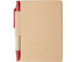 Bloc-notes en carton avec stylo à encre noire et feuilles lignées couleur rouge