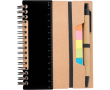 Carnet en papier recyclé avec notes adhésives, stylo et pages lignées couleur noir