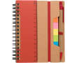 Carnet en papier recyclé avec notes adhésives, stylo et pages lignées couleur rouge