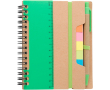 Carnet en papier recyclé avec notes adhésives, stylo et pages lignées couleur vert clair