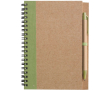 Bloc-notes A5 en carton recyclé avec stylo, pages lignées couleur vert clair