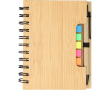 Carnet en bambou avec notes adhésives, stylo et pages lignées couleur marron