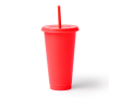 Gobelet réutilisable en plastique recyclé, couvercle et paille 710 ml couleur rouge