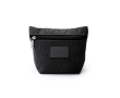 Trousse de toilette en velours côtelé avec fermeture éclair et patch en cuir synthétique couleur noir