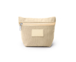Trousse de toilette en velours côtelé avec fermeture éclair et patch en cuir synthétique couleur beige