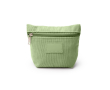Trousse de toilette en velours côtelé avec fermeture éclair et patch en cuir synthétique couleur vert pastel
