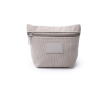 Trousse de toilette en velours côtelé avec fermeture éclair et patch en cuir synthétique couleur gris