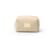 Trousse de toilette en velours côtelé avec patch en cuir synthétique et fermeture éclair couleur beige