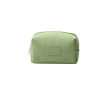 Trousse de toilette en velours côtelé avec patch en cuir synthétique et fermeture éclair couleur vert pastel