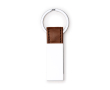 Porte-clés métallique avec lanière en similicuir et zone de marquage couleur marron