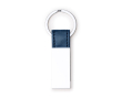 Porte-clés métallique avec lanière en similicuir et zone de marquage couleur bleu marine