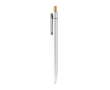Stylo en aluminium avec bouton-poussoir en bambou, clip métallique et encre bleue couleur blanc