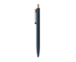 Stylo en aluminium avec bouton-poussoir en bambou, clip métallique et encre bleue couleur bleu roi