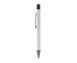 Stylo à poussoir en aluminium recyclé au toucher gomme et encre bleue couleur blanc