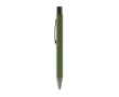 Stylo à poussoir en aluminium recyclé au toucher gomme et encre bleue couleur vert foncé